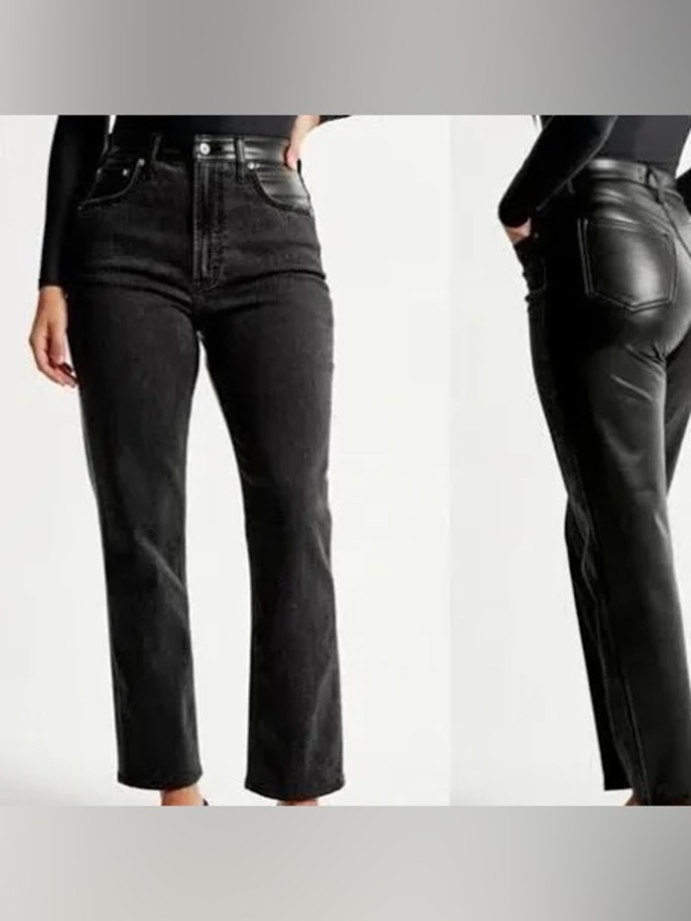 Abercrombie & Fitch Black Straight Jeans with Faux Leather Trim